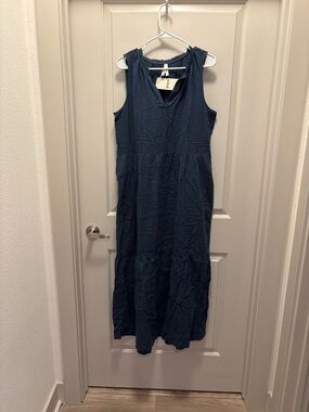 Pact Navy Sleeveless Maxi Dress NWT Organic Cotton Size L